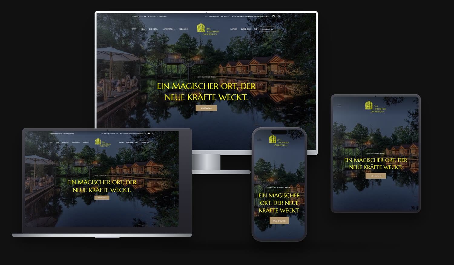 Website des Baumhaushotel Oberbayern auf mehreren Geräten