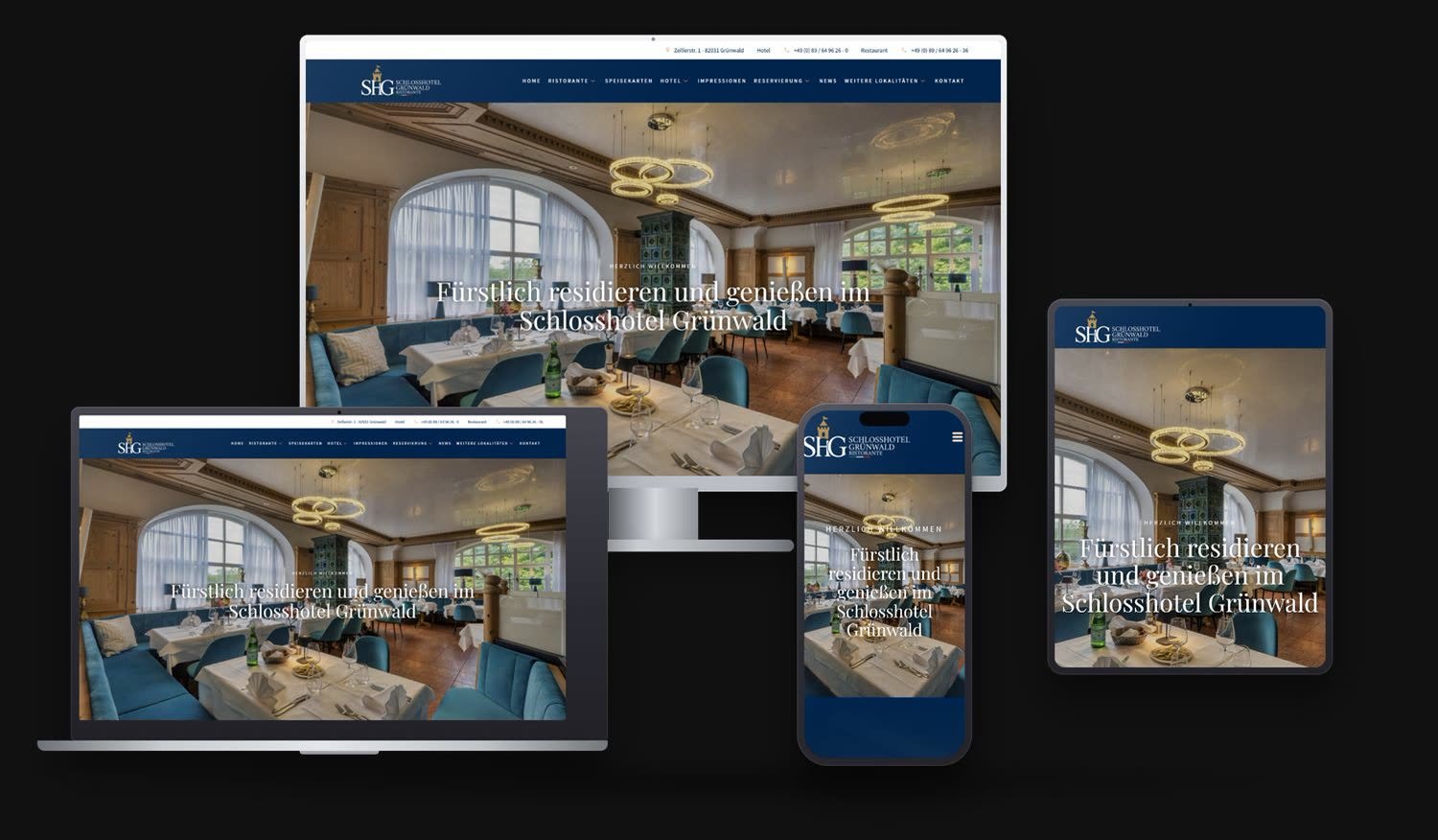 Website des Schlosshotel Grünwald auf mehreren Geräten