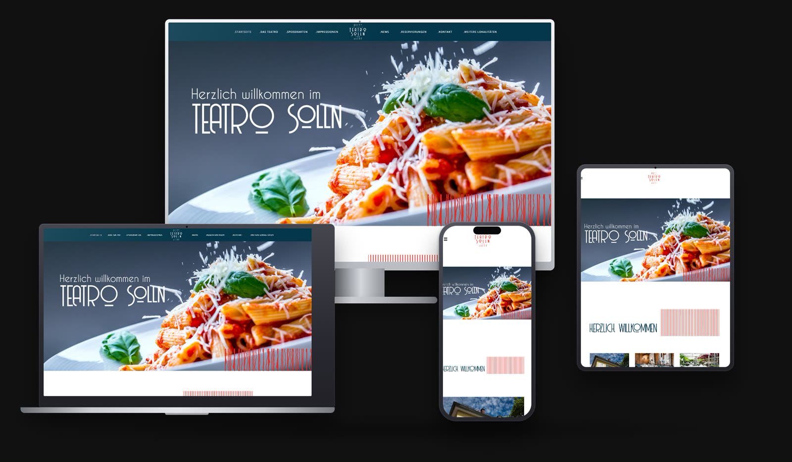 Website des Teatro Solln auf Monitor, Laptop, Tablet und Smartphone